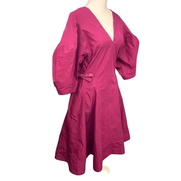 Phillip Lim Puff Sleeve Godet Rivet Side Tie Dress pink magenta fit flare size 8 - Picture 8 of 13